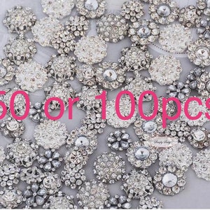 50/100pcs Flatback Rhinestone Buttons - Crystal Button Lot - Brooch Bouquet Supplies - Jewelry Supplies - Hairbow Supplies - Assorted Bulk