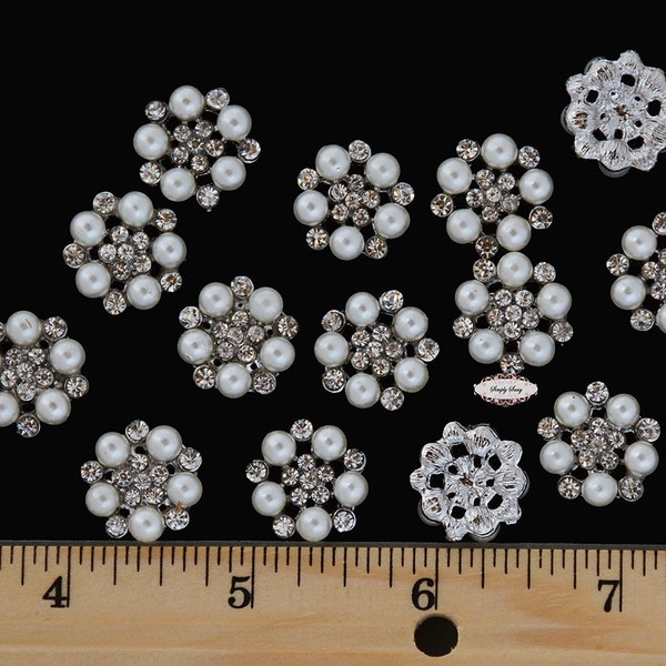 10 Pearl Rhinestone Flatback Button Embellishment Brooch DIY Bridal Brooch Wedding Jewelry Invitations Bouquet