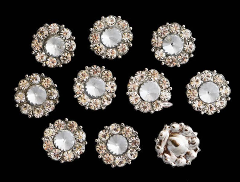 30 Pcs CLEAR Crystal Rhinestone Assorted Embellishment Buttons Flatback ...