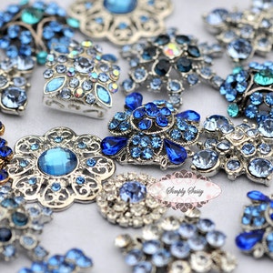 10pc Blue Rhinestone Embellishments: Flatback Crystal Brooch Buttons