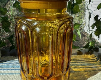 『ヴィンテージ』LE Smith社Moon and Stars バターケース Vintage L.E. Smith Glass Moon and Stars Amber Lidded Canister - Etsy
