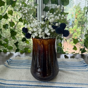 Vintage Drip Glaze Pottery Vase – Handcrafted Brown Studio Art Ceramic Vessel, Mid-Century Modern Style