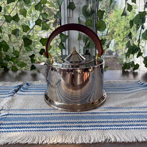 Vintage Bodum Teapot by C. Jørgensen | Made in Italy | 18/10 Stainless Steel | Mid-Century Modern Wood Handle Kettle