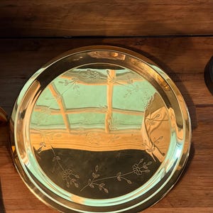 Vintage Etched Brass Floral Tray: Mid-Century Modern Gold Decor