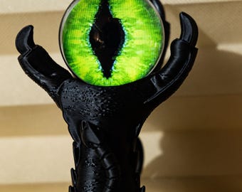 Gothic Claw LED Crystal Ball Stand Rechargeable Occult Sphere Display with 3D Printed Dark Hand Base for Witches Altar Decor Halloween Gift