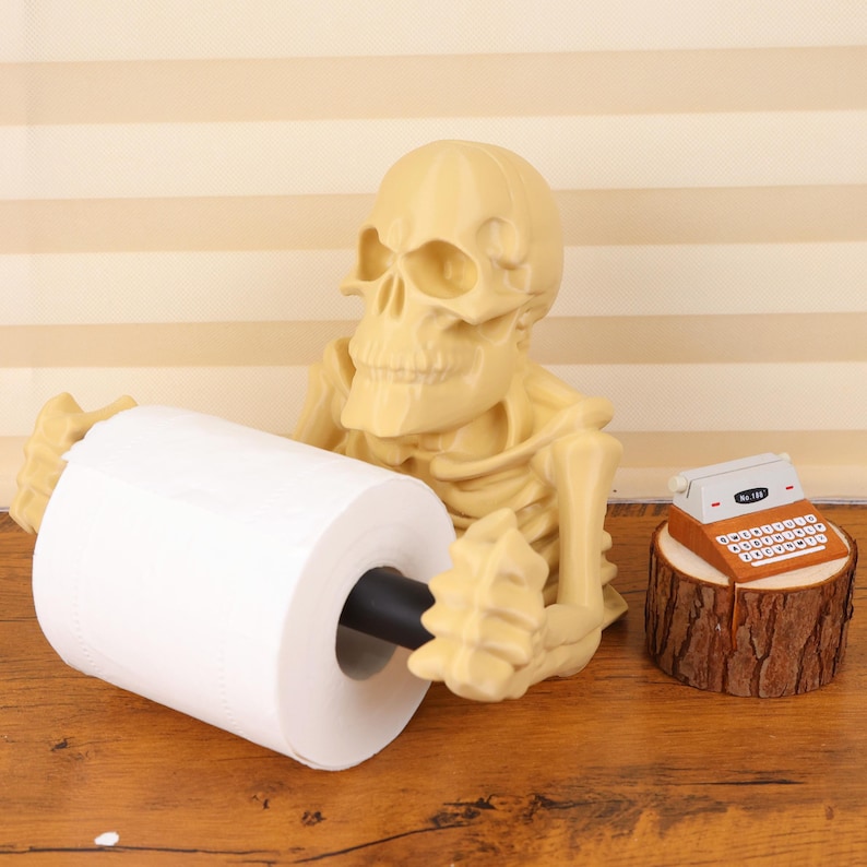 Halloween Skeleton Skull Toilet Paper Holder Spooky Gothic Bathroom ...