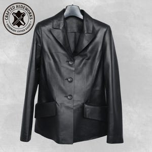 Women Real Black Leather Blazer, Women&#39;s Black Slim Fit Moto Jacket, Black Leather Jacket, Christmas Gift Her, Handmade