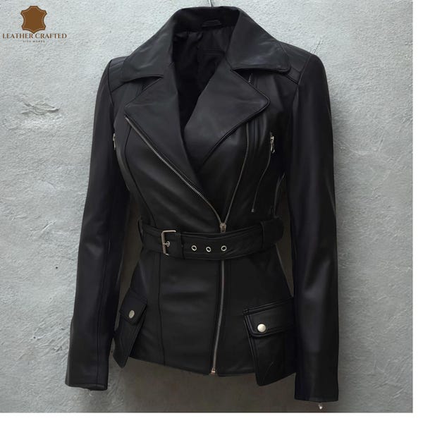 Handmade Black Genuine Leather Jacket, Women Boho Western Coat, New 70s Jacket