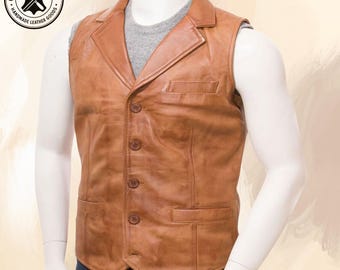 Handmade Brown Leather Motorcycle Vest: Crafted Rocker Style