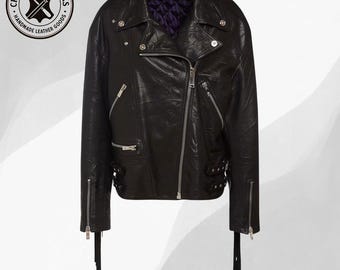 Handmade Black Leather Fringe Motorcycle Jacket - Western Style
