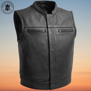 Men's Black Leather Vest, Genuine Leather Motorcycle Waistcoat, Custom Leather Vest, Gift for him, Personalized Handmade Biker Vest For Men