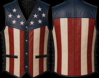 American Flag Leather Vest: Unisex Western Cowboy Style