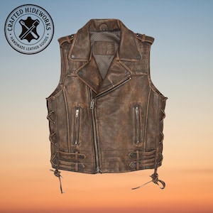 Men Black Leather Vest, Leather Waistcoat, Vintage Black Biker Leather Vest, Real Cowhide Leather Vest, Genuine Leather Motorcycle Vest