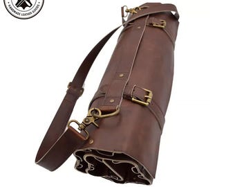 Handmade Leather Knife Roll: Chef Tool Storage, Personalized Cooking Gift