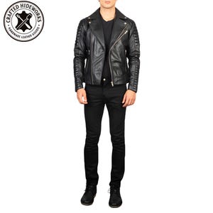 Chaqueta de cuero negra para hombre, chaqueta de motociclista, chaqueta de piel de oveja para hombre, chaqueta de cuero de motociclista, chaqueta de cuero auténtico, hecha a mano