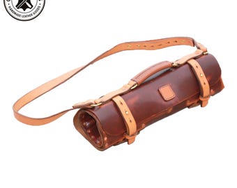 Personalized Leather Knife Roll Bag, Chef Knife Storage
