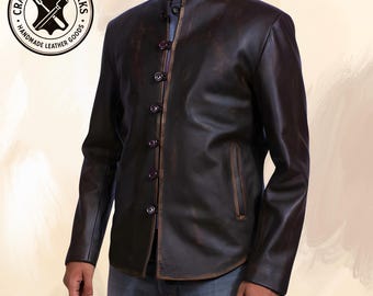 Handmade Distressed Brown Leather Motorcycle Jacket - Vintage Fit