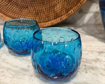 Blue  Handblown Juice Glasses set of 4.