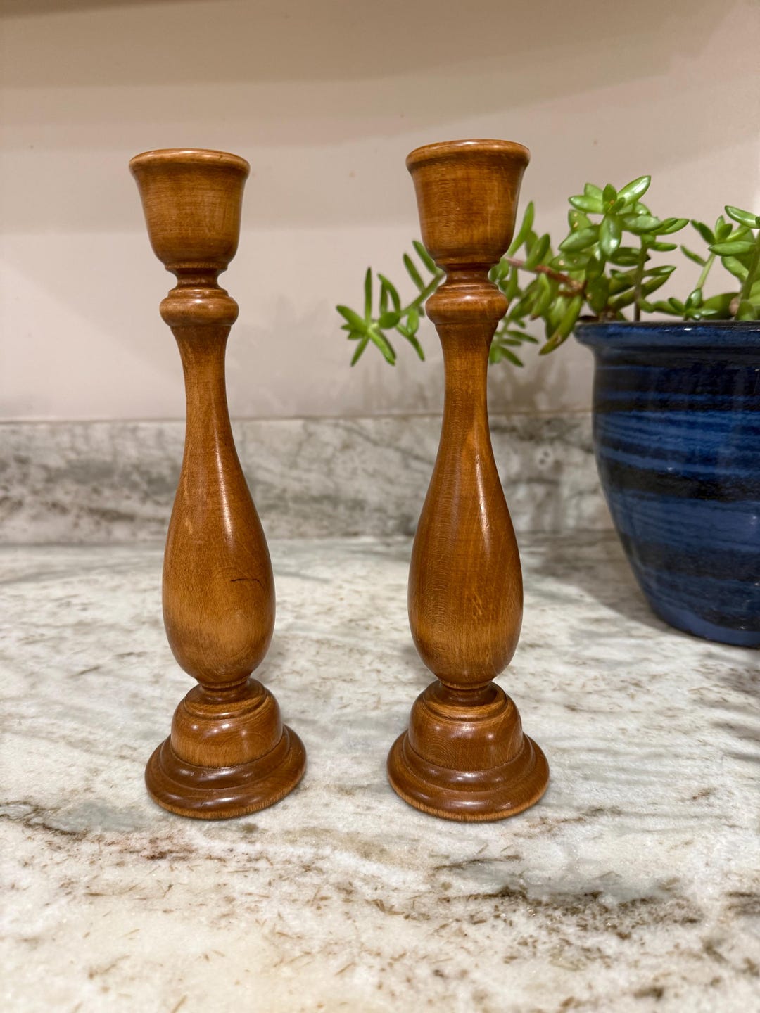 Set of Two Vintage Wood Turned Candlestick Holders - Etsy