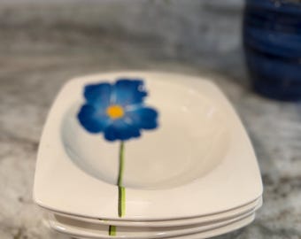 Handpainted Blue Flower Square Bowl