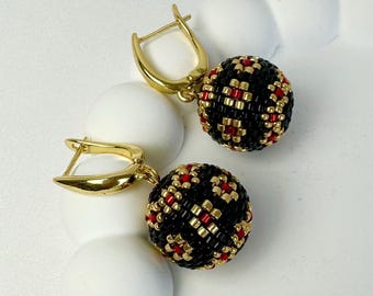 Custom Floral Beaded Ball Earrings, Handmade Japanese Seed Bead Earrings, Lightweight Flower Dangle Earrings, Gift for Her, Color Choice