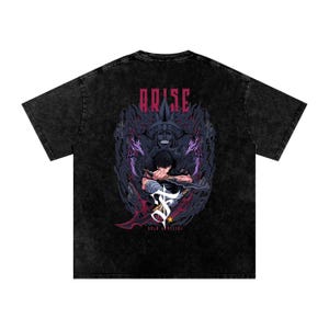 Acid Wash &quot;Arise&quot; T-Shirt – Anime Graphic Tee – Shadow Monarch Shirt – Unisex Streetwear