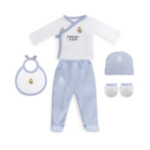 Personalized Real Madrid Baby Gift Set – 5 Piece Newborn Layette – Blue – 100% Cotton – Interbaby – Football Fan Gift