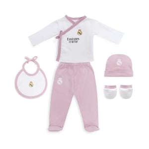 Personalized Real Madrid Baby Gift Set – 5 Piece Newborn Layette – Pink – 100% Cotton – Interbaby – Football Fan Gift
