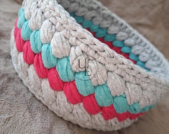 Cestino rotondo all'uncinetto con marshmallow | Cestino fatto a mano per decorazioni per la casa