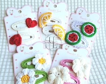 Fermaglio per capelli all'uncinetto con ornamenti, accessorio per capelli per bambine