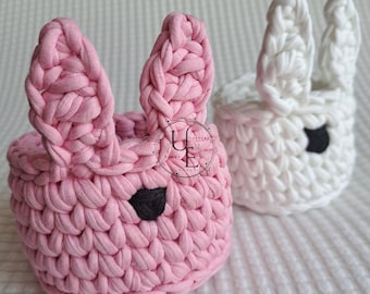 Mini cestino a forma di coniglietto all'uncinetto, tutorial per principianti | Schema all'uncinetto per cestino coniglietto pasquale