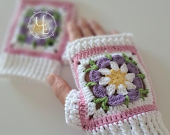 Mitaines Fleuries Chaudes pour Femme ou Enfant - Gants Sans Doigts pour l'Hiver