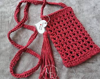 Étui pour Téléphone Portable au Crochet | Housse pour Smartphone en Macramé Tendance avec Pompon