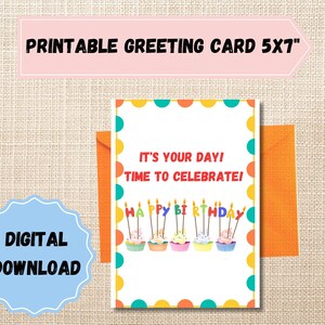 Cartão de aniversário para imprimir, cartão de aniversário personalizado para imprimir, cartão de aniversário exclusivo, cartão de aniversário digital 5x7", Feliz aniversário!