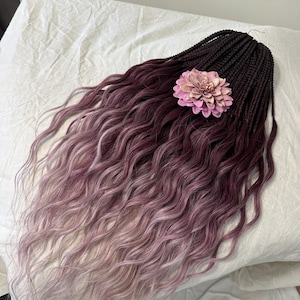 Dreads synthétiques ondulées noires et violettes ombrées | Extensions Boho Dread | Cheveux faits main