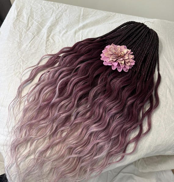 Ombre Brown Purple Dread Dreadlock Hair Extensions Curly Hair Dread Extensions - Colorful Light Brown and  main image 2