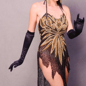 Gold And Black Vintage Up Cycled Beaded 1920's Butterfly dress, Cocktail Dress, Dance Costume, Beaded Top,Showgirl, Lingerie, Masquerade image 1