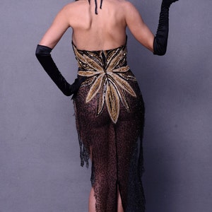 Gold And Black Vintage Up Cycled Beaded 1920's Butterfly dress, Cocktail Dress, Dance Costume, Beaded Top,Showgirl, Lingerie, Masquerade image 4