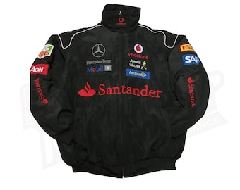 Vintage 80s Racing Jacket: Embroidered Leather F1 Bomber