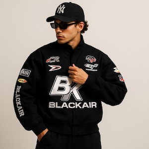 Vintage 80s Racing Jacket | Retro Motorbike Leather Jacket with Embroidered Logos | Old School Motorsport Karting Suit for Men and Women