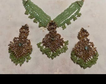 Mint Green and Gold Choker Set with earrings and Tikka