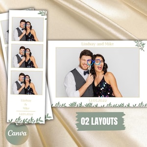 TEMPLATE PHOTOBOOTH MARIAGE Canva – Modèle personnalisable 2x6” & 6x4” – Bandelette et Carte postale à imprimer