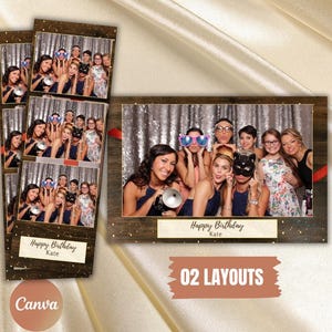 TEMPLATE PHOTOBOOTH ANNIVERSAIRE Canva – Modèle personnalisable 2x6” & 6x4” – Bandelette et Carte postale à imprimer