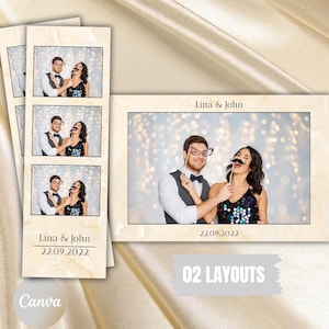 TEMPLATE PHOTOBOOTH MARIAGE Canva – Modèle personnalisable 2x6” & 6x4” – Bandelette et Carte postale à imprimer