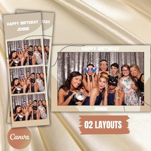 TEMPLATE PHOTOBOOTH ANNIVERSAIRE Canva – Modèle personnalisable 2x6” & 6x4” – Bandelette et Carte postale à imprimer