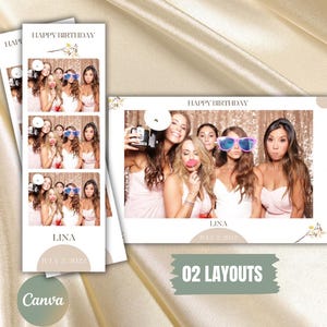 TEMPLATE PHOTOBOOTH ANNIVERSAIRE Canva – Modèle personnalisable 2x6” & 6x4” – Bandelette et Carte postale à imprimer