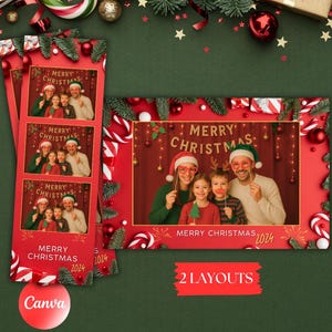 Template Photobooth Noël & Fin d’Année – Ambiance Rouge – Modèle Canva Personnalisable 2x6” et 6x4” – Bandelette et Carte Postale à Imprimer