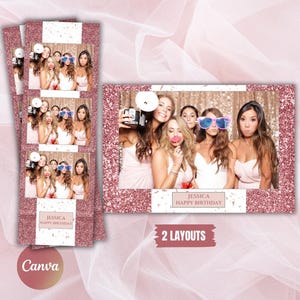 TEMPLATE PHOTOBOOTH ANNIVERSAIRE Canva – Modèle personnalisable 2x6” & 6x4” – Bandelette et Carte postale à imprimer