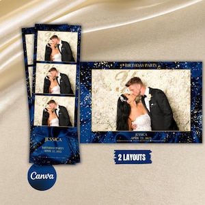 TEMPLATE PHOTOBOOTH ANNIVERSAIRE Canva – Modèle personnalisable 2x6” & 6x4” – Bandelette et Carte postale à imprimer
