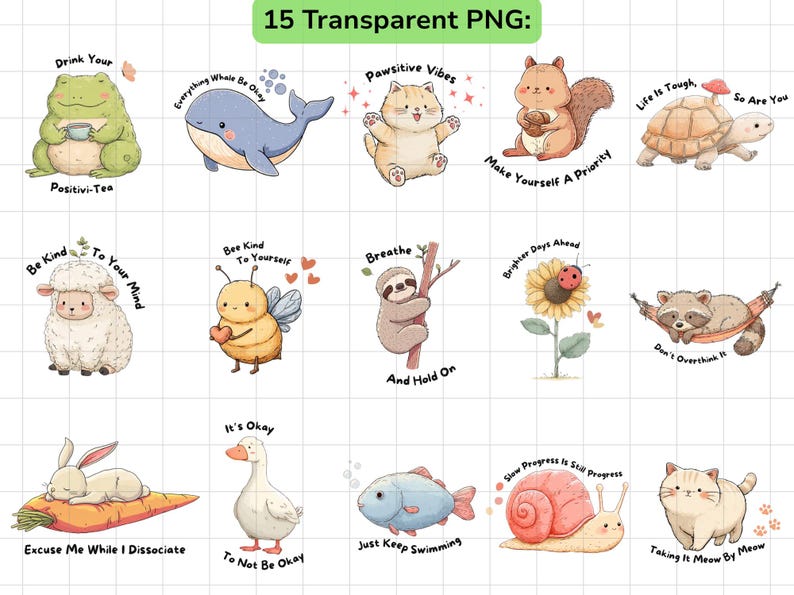 Mental Health Animal Clipart Bundle | Self Care PNG (digital Download ...
